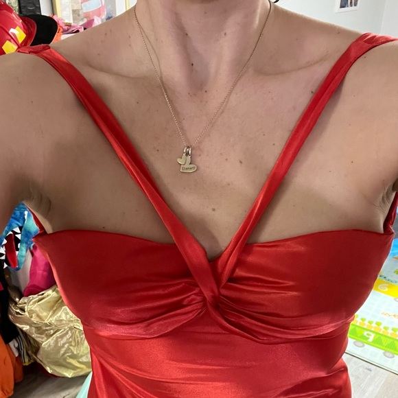 Orange Satin Strappy Formal Low Open Back Gown Prom Dress Size 9 - Picture 11 of 11